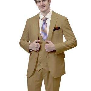 Kent & Park Mens 3 Piece Suit Gold M2770 Superior 150s Wool Touch 52R New